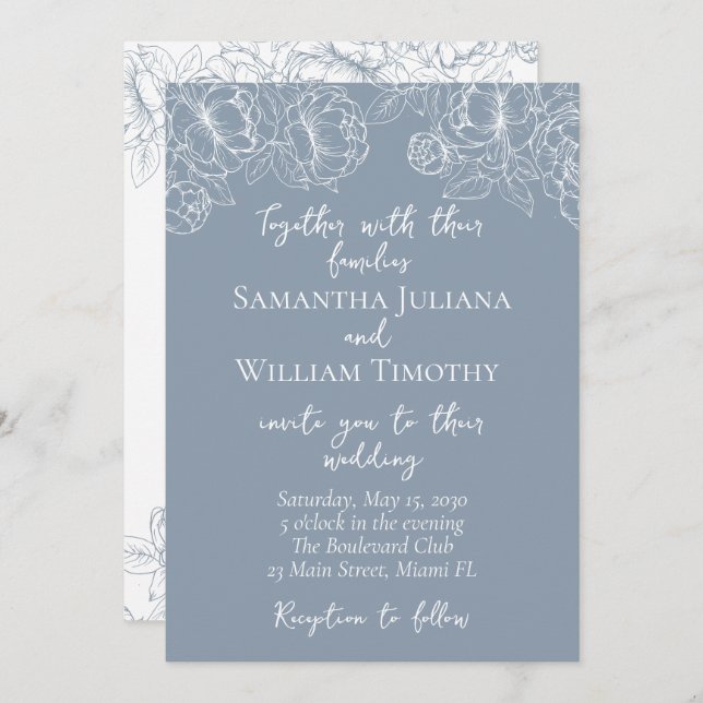 Dusty Blue Modern Boho Classic Minimalist Wedding Invitation (Front/Back)