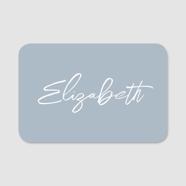 Dusty Blue Modern Brush Script Name Tag (Front)