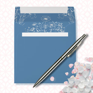 Dusty Blue Modern Delicate Wildflower Wedding Envelope
