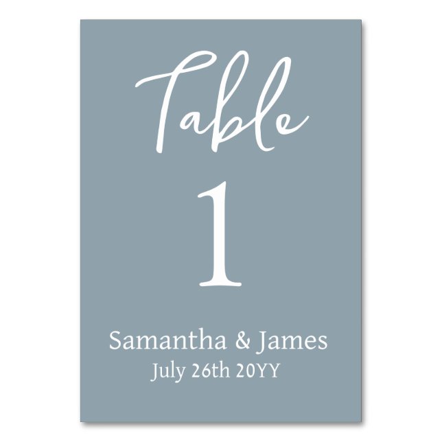 Dusty Blue Modern Elegance Wedding Table Number (Back)
