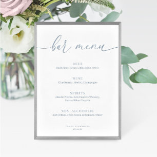 Dusty Blue Modern élégant Barre de Mariage Menu Si