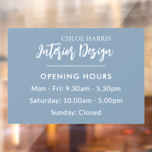 Dusty Blue Modern Elegant Business Opening Hours Window Cling