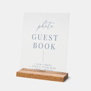 Dusty Blue Modern Elegant Wedding Photo Guestbook Acrylic Sign