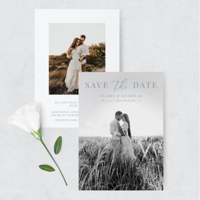 Dusty Blue Modern Elegant Wedding Photo Save The Date (Creator Uploaded)
