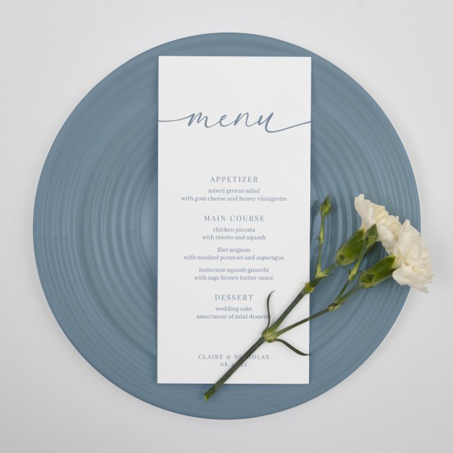 Dusty Blue Modern Elegant Wedding Reception Menu (Creator Uploaded)