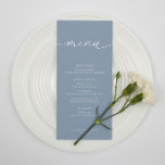 Dusty Blue Modern Elegant Wedding Reception Menu<br><div class="desc">Modern,  elegant menu features a dusty blue and white design. Personalize with your event's menu with the easy to edit template featuring an elegant script font and classy serif font.

Check out matching items in the “Dusty Blue Modern Elegant” collection.</div>