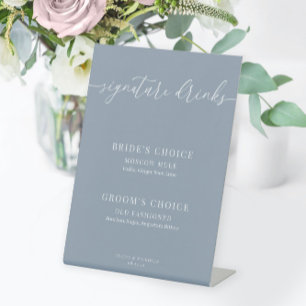 Dusty Blue Modern Elegant Wedding Signature Drinks Pedestal Sign