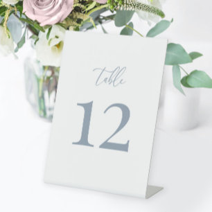 Dusty Blue Modern Elegant Wedding Table Number Pedestal Sign