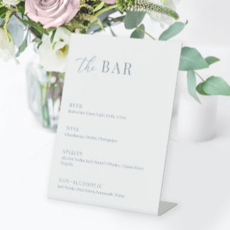 Dusty Blue Modern Elegant Wedding The Bar Menu Pedestal Sign