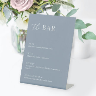 Dusty Blue Modern Elegant Wedding The Bar Menu Pedestal Sign