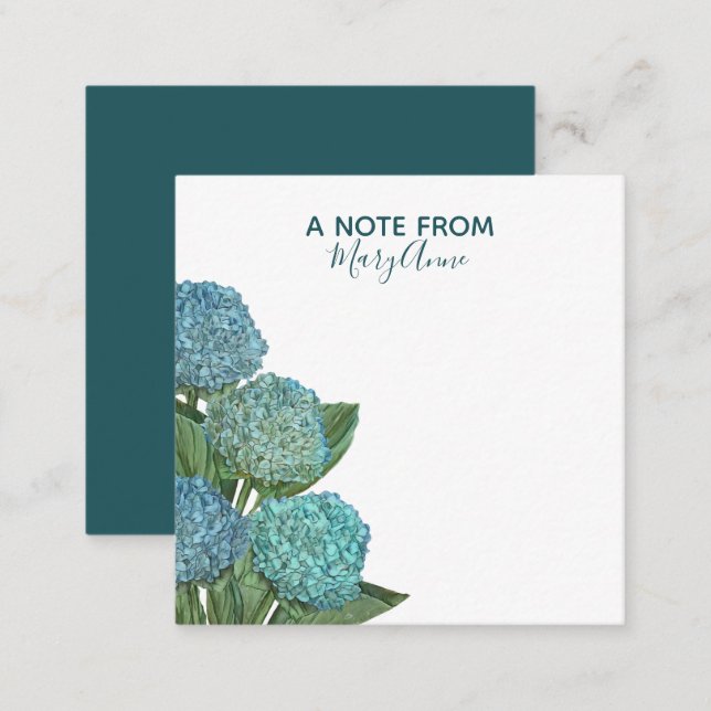 Dusty Blue Modern Floral Foliage Hydrangea Card (Front/Back)