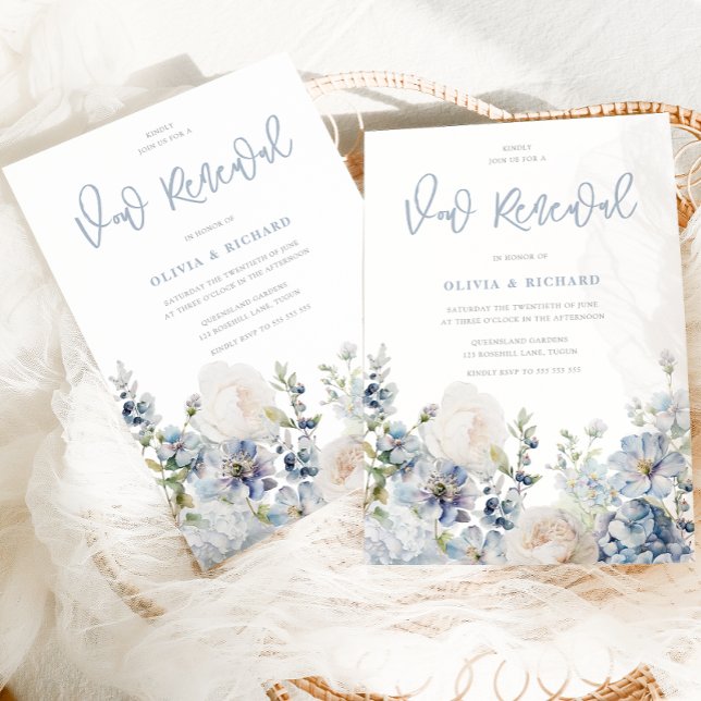 Dusty Blue Modern Floral Vow Renewal Invitation (Creator Uploaded)