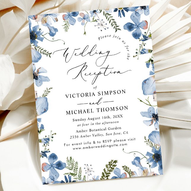 Dusty Blue Modern Floral Wedding Reception Invitation (Creator Uploaded)