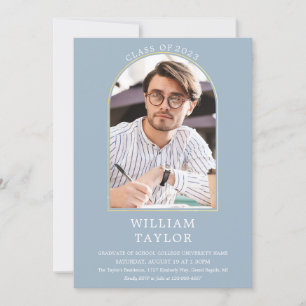 Dusty Blue Modern Gold Arch Photo Graduation Party Invitation