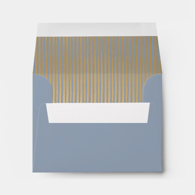 Dusty Blue Modern Gold Striped RSVP Envelope (Back (Bottom))