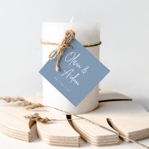 Dusty Blue Modern Handwritten Script Wedding Favour Tags