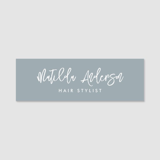Dusty blue modern minimal elegant script  name tag (Front)