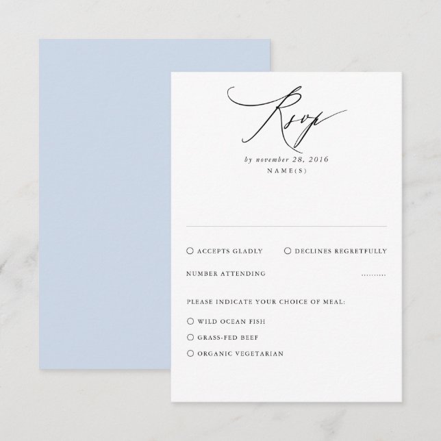 Dusty Blue Modern minimal mariage carte RSVP (Devant / Derrière)