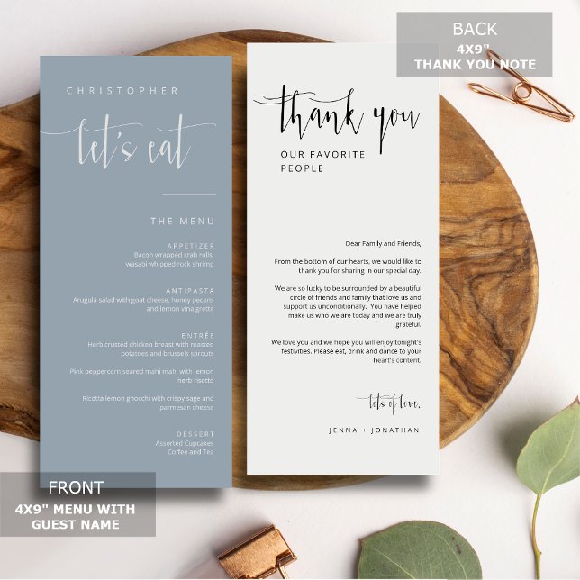 Dusty Blue Modern Minimal Thank You Placecard Menu (Creator Uploaded)