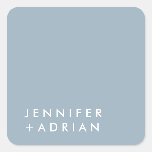 Dusty Blue Modern Minimalist Custom Name Square Sticker (Front)