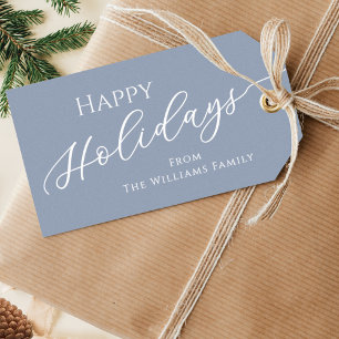 Dusty Blue Modern Minimalist Happy Holidays Gift Tags