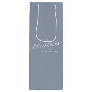 Dusty Blue Modern Minimalist Merry Christmas Wine Gift Bag