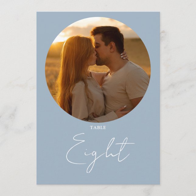 Dusty Blue Modern Minimalist Script Table Number (Front)