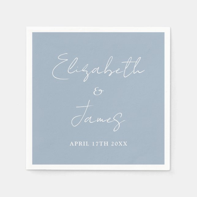 Dusty Blue Modern Minimalist Script Wedding Napkin (Front)