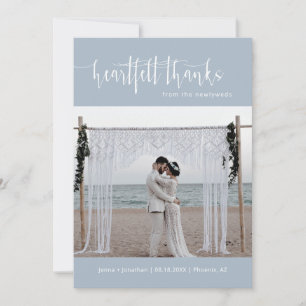 Dusty Blue Modern Minimalist Wedding Photo Flat Thank You Card