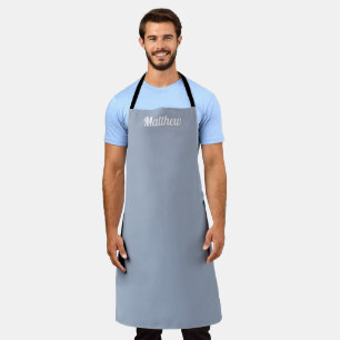 Dusty Blue Modern Name Simple Minimalist Chic Apron