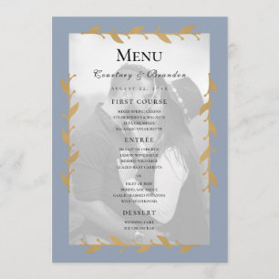 Dusty Blue Modern Photo Gold Feuille Menu Mariage