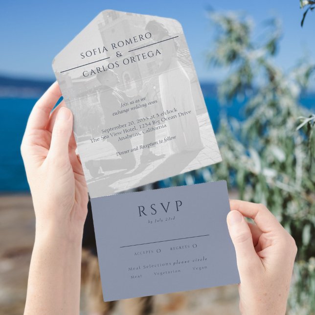 Dusty Blue Modern Photo Wedding All In One Invitation (Creator Uploaded)