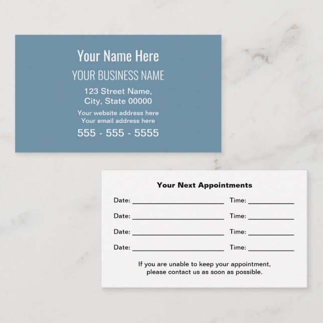 Dusty Blue Modern Professional Appointment Card (Front/Back)