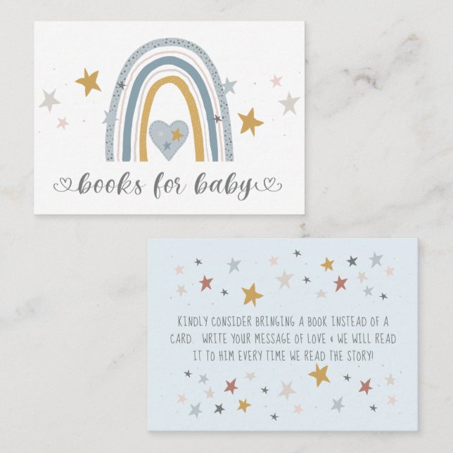 Dusty Blue Modern Rainbow Books for Baby Enclosure Business Card (Front/Back)