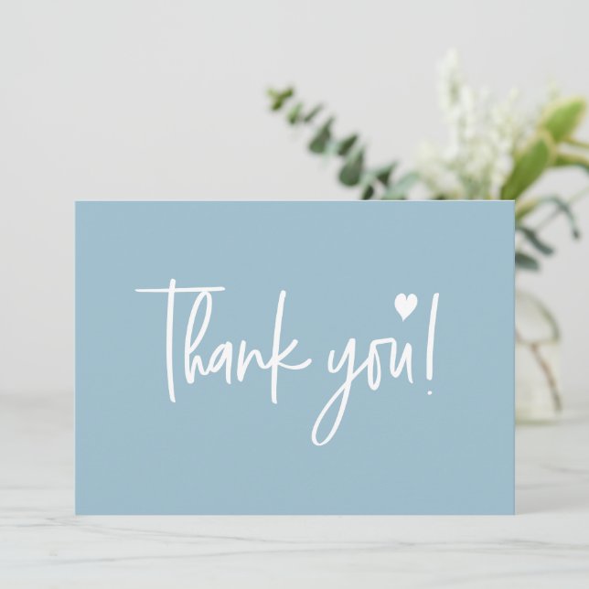 Dusty blue Modern script Baby Shower  Thank You Card (Standing Front)
