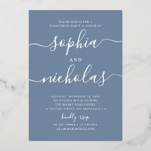 Dusty Blue Modern Script Elegant Engagement Party