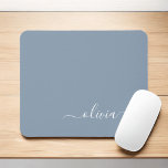 Dusty Blue Modern Script Elegant Monogram Name  Mouse Pad<br><div class="desc">Dusty Blue Monogram Add Your Own Name Mousepad (Mouse Pad). This makes the perfect sweet 16 birthday,  wedding,  bridal shower,  anniversary,  baby shower or bachelorette party gift for someone that loves glam luxury and chic styles.</div>