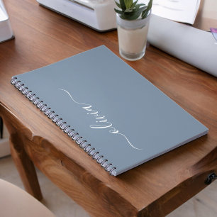 Dusty Blue Modern Script Elegant Monogram Name  Notebook