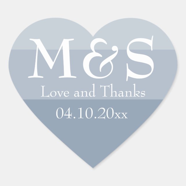 Dusty Blue Modern Script Heart Wedding Sticker (Front)