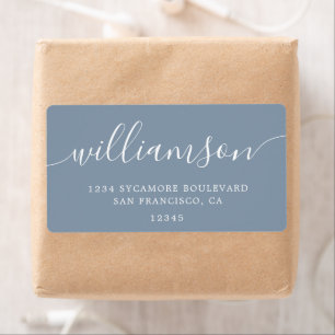 Dusty Blue Modern Script Return Address