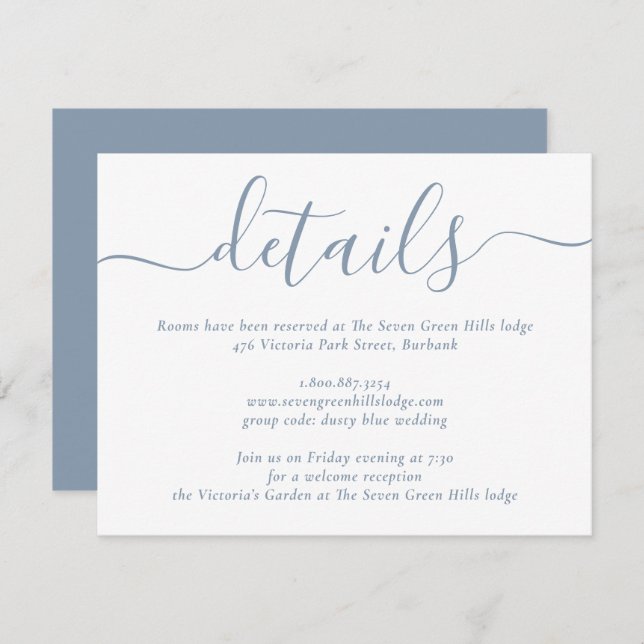 Dusty Blue Modern Script Wedding Enclosure Card (Front/Back)