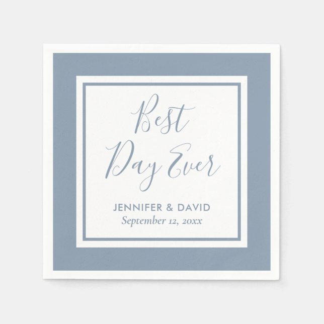 Dusty Blue Modern Script Wedding Napkin (Front)