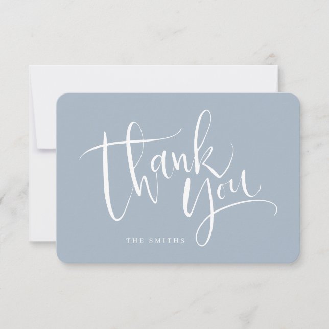 Dusty Blue Modern Simple Script Thank You Card (Front)