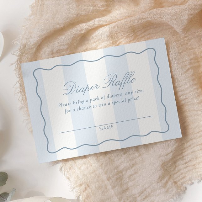 Dusty Blue Modern Stripe Diaper Raffle Ticket Enclosure Card (Creator Uploaded)