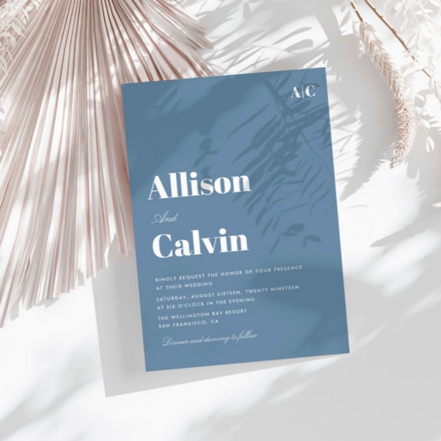 dusty blue modern text wedding invitation (Creator Uploaded)