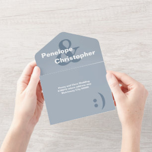 Dusty Blue Modern Typography Big Symbols Wedding  All In One Invitation