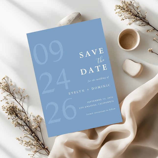 Dusty Blue Modern Typography Minimalist Wedding Save The Date (Creator Uploaded)