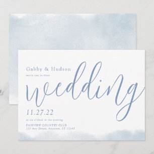 Dusty Blue Modern Watercolor Typography Wedding Invitation