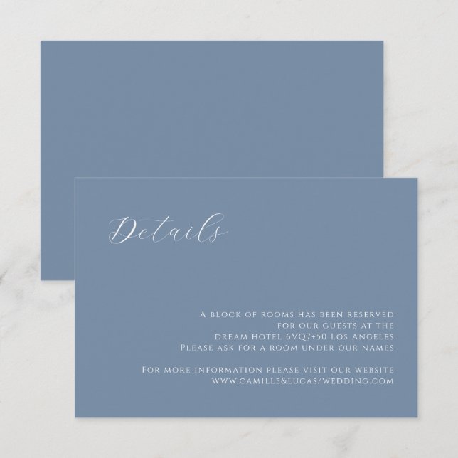 Dusty Blue modern Wedding Details card (Front/Back)