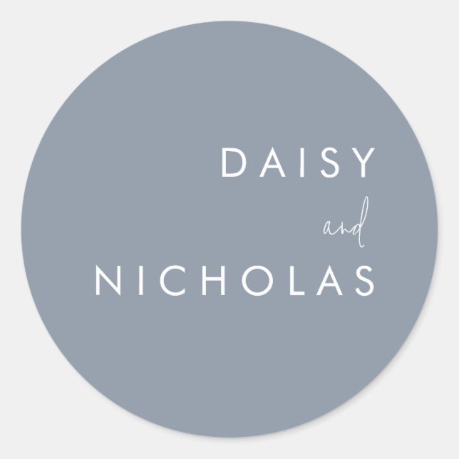 Dusty Blue Modern Wedding Engagement Classic Round Sticker (Front)